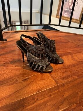 Elizabeth and James Julie Metal Bead Sling High Heel Shoes Size 6.5 B